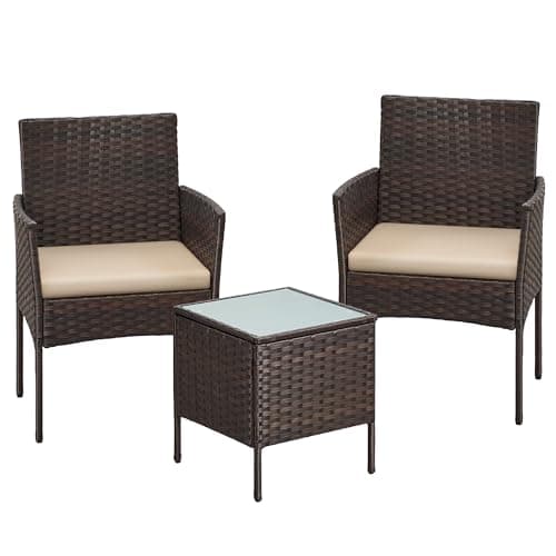 Image of SONGMICS Garden Furniture Sets, Polyrattan Outdoor Patio Furniture, Conservatory PE Wicker Furniture, for Patio Balcony Backyard, Brown and Taupe GGF031K01