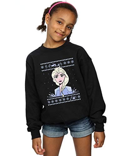 Image of Disney Girls Frozen 2 Elsa Christmas Sweatshirt Black 3-4 Years
