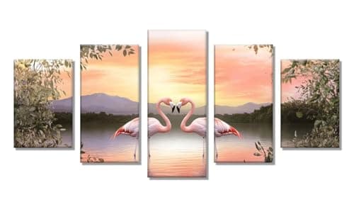 Image of 5 Pack Diamond Painting Lake Diamond Art Kits Adults, 5D DIY Full Drill Dimond Art Kit Flamingos Cross Stitch Embroidery Crystal Gem Arts and Crafts Pictures, for Home Wall Decor Gifts 20x12in C-5807
