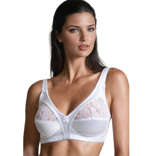 Image of COSHAL® Non-Wired Womens Bra Floral Lace Non-Wired Firm Control Soft Cup Satin Lace Bra's - Women’s Non-Wire Full Cup Non-Padded Underwear Bralette 44DD White