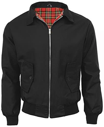 Image of G5 APPAREL Mens Classic Vintage Scooter Harrington Bomber Jacket | Tartan Lined | Biker (5XL, Black)