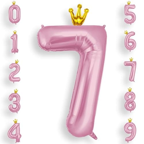 Image of AOOSU Crown Pink Helium Balloons, 40 Inches Number Balloons 7, Foil Birthday Balloon for Birthday Anniversary Wedding Party Decorations Celebration Supplies for Girls Women Men Boys