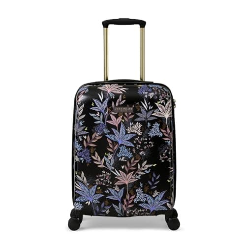 Image of Sara Miller London Hardside Luggage, 4 Wheel Trolley Spinner, Small Carry On 54 x 20 x 36 cm, Botanic Black
