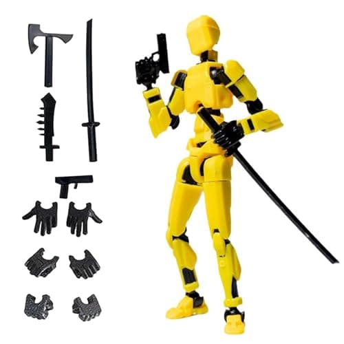 Image of Azxndy 3D Printed Moveable Joints Robot，Finger Exercising Toys Assembly Set，Multi Joint Movable Model，Full Body Mechanical Movable Toy,Movie Character Desktop Decoration for Game Lovers (yellow)