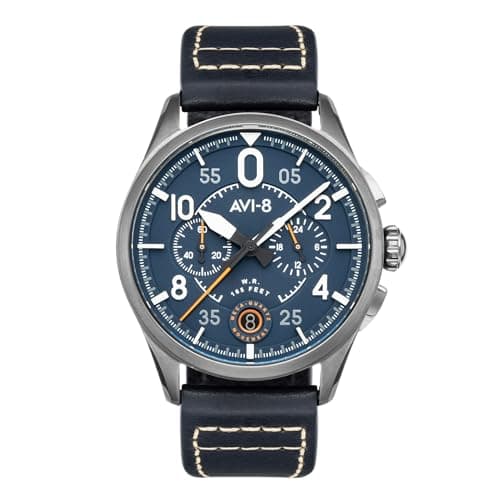 Image of AVI-8 Spitfire Mens Watch - 42mm Stainless Steel Case, Japanese Quartz Movement, Genuine Leather Strap, Watches for Men, Lock Chronograph, Channel Blue - AV-4089-04