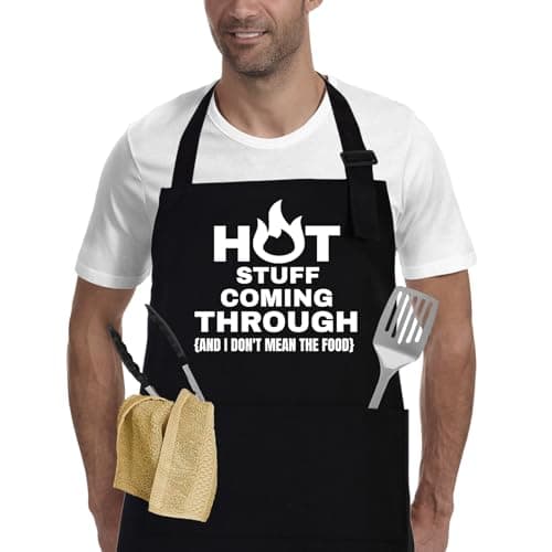 Image of Funny Cooking Grilling BBQ Aprons for Men, Adjustable Chef Kitchen Apron with 2 Pockets, Birthday Christmas Gifts for Men, Him, Dad