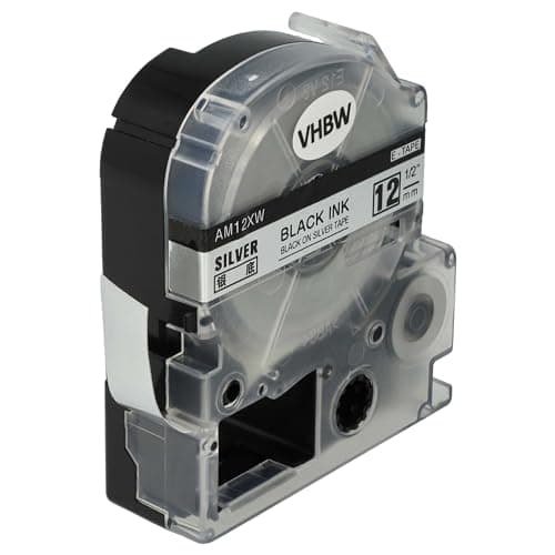 Image of vhbw Label Tape Compatible with Epson LabelWorks LW-1000P, LW-600P, LW-500, LW-400, LW-300 Label Printer 8m x 12 mm, Black on Silver