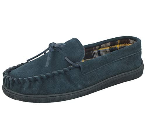 Image of Mens Jo & Joe New England Real Suede Leather Moccasin Slippers Size 7-12 (UK 9, Navy)