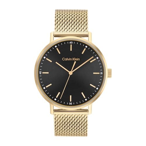 Image of Calvin Klein Analogue Quartz Watch for Men Modern MESH Collection with Gold Colored Stainless Steel Mesh Bracelet - 25200049