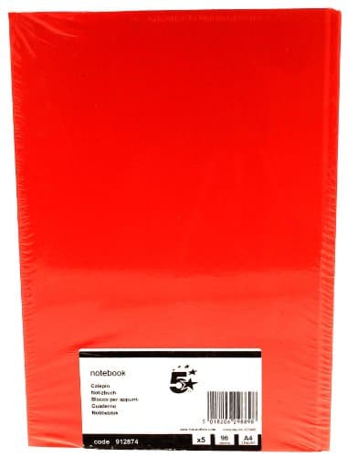 Image of 5 Star Manuscript Book Casebound 70gsm Ruled 192 Pages A4 [Pack of 5], Red