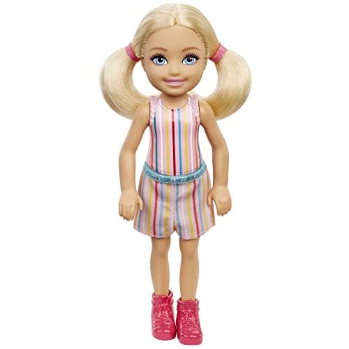 Image of Barbie Chelsea Doll (6-inch Blonde) Wearing Skirt with Striped Print and Pink Boots, Gift for 3 to 7 Year Olds