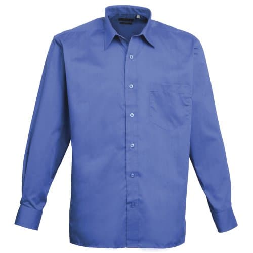 Image of Premier Workwear Mens Long Sleeve Poplin Shirt Royal Blue Size - 18.5"(47cm)