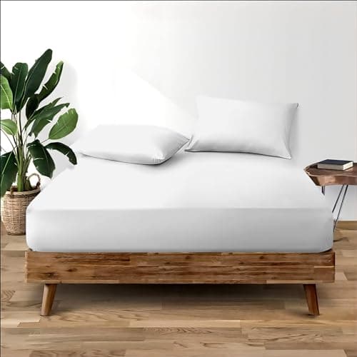 Image of Cotton Comfort Bedding Double Fitted Sheet - Deep 35cm, 100% Egyptian Cotton, 400 Thread Count, Breathable & Super Soft (White)