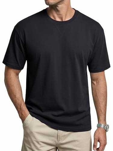 Image of Cavva Mens T Shirt Black Plain Casual T-Shirts Summer Drop Shoulder Tee Shirt Basic Cotton Round Neck Shirts Short Sleeved XL