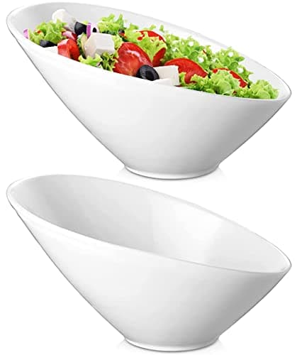 Image of Yesland 2 Pack Porcelain Angled Serving Bowls 26oz /770ml Ceramic White Salad Bowls Set Slanted Bowls