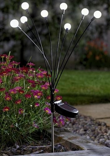 Image of Garden Mile 70cm Solar Starburst Flower Stake Lights - LED Lights for Garden, Pathway, Beds - Outdoor Solar Lamps with 8 Flexible Flower Stems & Cool White LED Lighting for Home Decor
