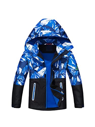 Image of NATUST Boys Waterproof Jacket Fleece Lined Raincoat Kids Windproof Rain Coat Unisex Windbreaker Blue 7-8 Years