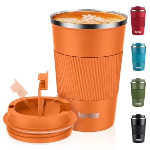 Image of Travel Mug:KETIEE Insulated Coffee Cup with Leakproof Lid, Reusable Coffee Cups Travel, Double Walled Coffee Travel Mug, Stainless Steel Coffee Mug for Hot Cold Drinks, 380ml Orange Brown