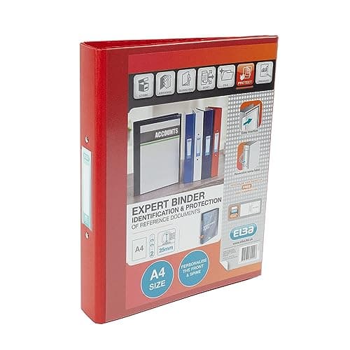 Image of Elba A4 2 O-Ring Binder, 25mm capacity, 30mm spine, Presentation Folder with Customisable Cover, Portrait, Red (Pack of 10)