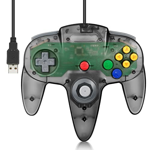 Image of Wired USB N64 Controller, FISUPER Classic Video Game Controller USB Gamepad for Windows PC MAC Raspberry PI Retropie (Clear Black)