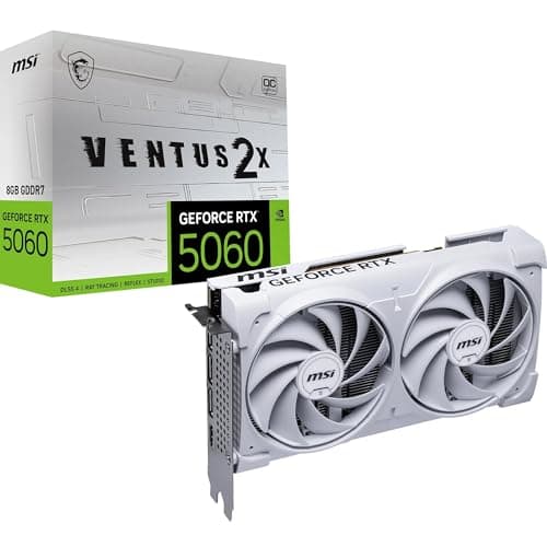 Image of MSI GeForce RTX 5060 8G VENTUS 2X OC WHITE Graphics Card - RTX 5060 GPU, 8GB GDDR7 (28Gbps/128-bit), PCIe 5.0 - DUAL-Fan Thermal Design (2 x TORX FAN 5.0) - HDMI 2.1b, DisplayPort 2.1b