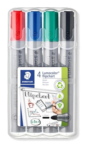 Image of STAEDTLER 356 WP4 Lumocolor Flipchart Markers - Assorted Colours (Pack of 4)