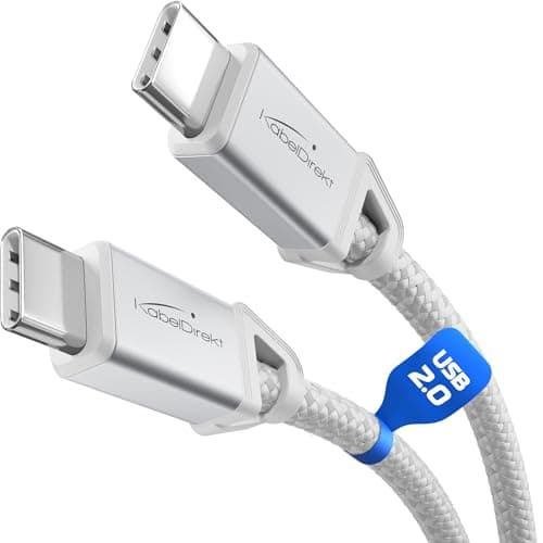 Image of KabelDirekt – USB C Cable for Fast Charging, Break-Resistant Metal Plugs + Nylon Braiding, USB 2.0 – 1m (Charges Phones/Laptops with 60W, Highly robust, Works as Charging/Data Cable, White)