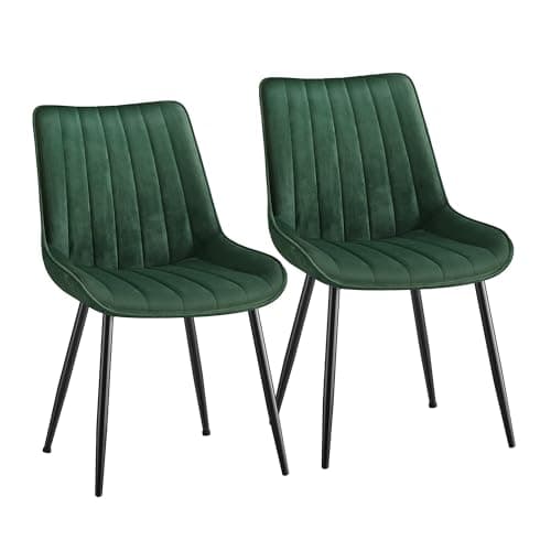 Image of SONGMICS Dining Chairs Set of 2, Upholstered Kitchen Chairs, Max. Load 120 kg, Steel Legs, Curved Backrest, for Dining Room, Green and Ink Black LDC090CZ01