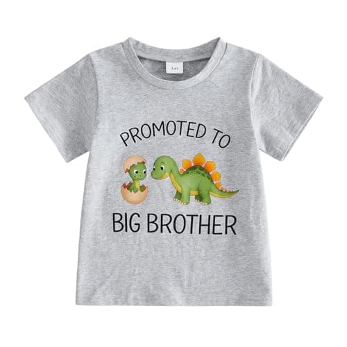 Image of Toddler Boy Big Bro Tee Shirt Crew Neck Short Sleeve Tractor Letter Print Jumper Top 1-6 Years Kids Boy Summer T-Shirt (Gray, 3-4 Years)
