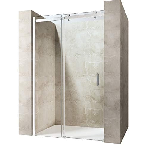 Image of Durovin Bathrooms 1000mm Frameless Reversible Shower Sliding Door Bathroom Shower Cubicle - 8mm Thick Transparent Safety Glass - Side Aluminium Strip Mount