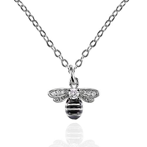 Image of namana Bumble Bee Necklace for Women and Teen Girls. Silver Pendant Necklace with Cubic Zirconia and Black Enamel. Bumble Bee Gifts for Women with Gift Box.