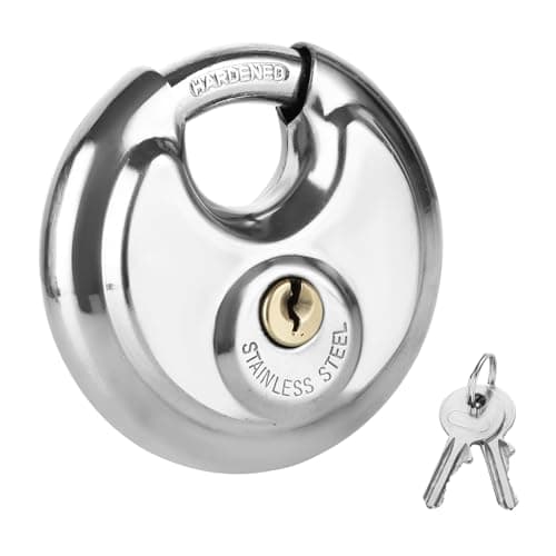 Image of ASelected 70 Mm Stainless Steel Disc Lock Outdoor Heavy Duty Waterproof Anti Cut Padlock with Key Padlock for Warehouses, Containers, Garages, Gates, Chains, Fences (2 Keys)
