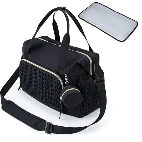 Image of QualfsTerric Nappy Diaper Bag Multifunctional Mommy Large Capacity Tote with Pacifier Case Waterproof Baby Changing Bags for Maternity, Baby Changing, Travel, Beach (Black)