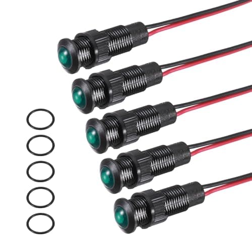 Image of PATIKIL 5Pcs 8mm(5/16") Indicator Light,12V-24V AC/DC LED Plastic Shell Signal Lamp Waterproof IP67 Round Head Signal Lights with 150mm(5.9") Cable for Boat Car,Green