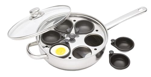 Image of KitchenCraft Egg Poacher Pan with Non Stick, Induction Safe, Stainless Steel, Fits 6 Eggs, 26 cm (1''), Silver