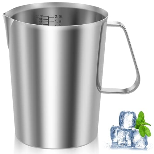 Image of Stainless Steel Milk Jug 2000ml Milk Frother Cup with Clear Marking Rust Proof Large Mouth Metal Graduated Beaker with Handle Coffee Cappuccino Latte Art Barista Steam Pitchers for Coffee Lovers