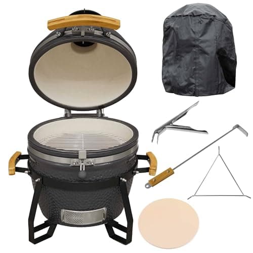 Image of Dellonda Deluxe 16"(40cm) Ceramic Kamado Style BBQ Grill/Oven/Smoker, Includes Cover, Grid Gripper, Heat Deflector & Support - DG235