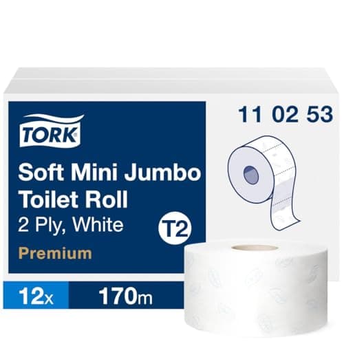 Image of Tork 110253 Extra Soft Mini Jumbo Toilet Paper Premium White 2-Ply 170m Length