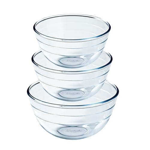 Image of Ôcuisine® Bowl Glass Round Mixing & Prep Bowls | Extreme Resistance | Oven Safe - Freezer Safe - Microwave Safe | Borosilicate Glass | Made in France (Bowl Set of 3 (0.5, 1, 2LT)