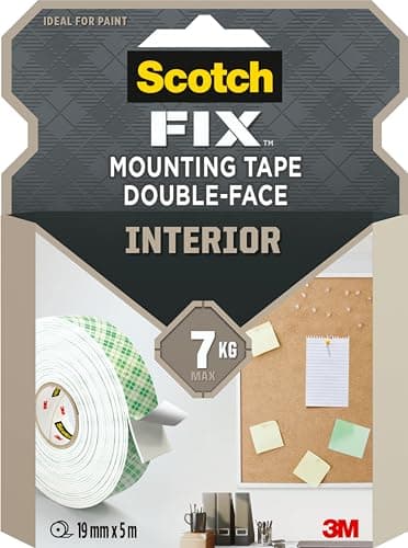 Image of Scotch-Fix Interior Double-Sided Mounting Tape, Strong Bond, White - 1 Roll (19mm x 5m) for Indoor Use on Multiple Surfaces - No Tools Needed - Holds Up to 7 kg