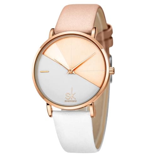 Image of SHENGKE Classic Simplicity Women Watch Genuine Leather Strap Elegant Women Watches Ladies Wristwatch(White-Marble)