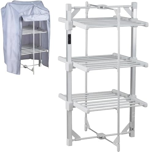 Image of Tarrapu 3 Tier Heated Clothes Airer with Cover & Smart Timer – Electric Heated Drying Rack Indoor Folding Clothes Dryer with Auto Shut Off – Laundry Airer & Clothes Horse