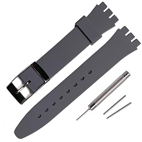 Image of Rihahisy Silicone Rubber Watch Strap/Watch Band Replacement with Stainless steel silver buckle for Swatch (17mm, Dark Grey)