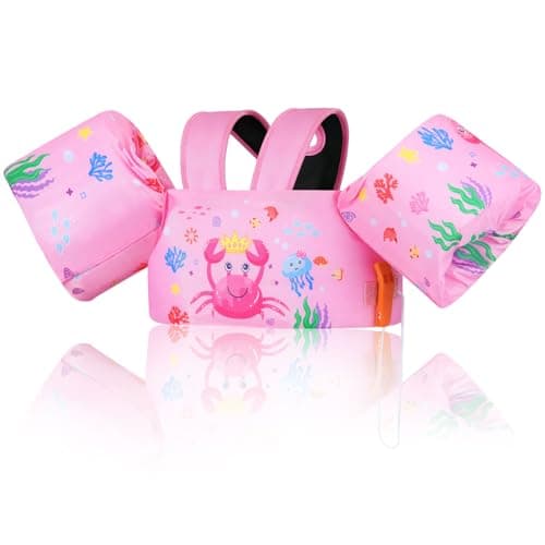 Image of MoKo Swim Arm Band for Kids 20-30-40-50lbs, Clearance Toddler Swim Vest Cute Cartoon Swimming Wings Pool Floats Sleeve Children Water Sports Learning Swim Training Equipment, Pink Crab