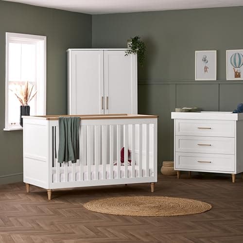 Image of Obaby Orla 3-Piece Nursery Set – White & Natural – Cot, Dresser & Changing Unit Bundle for Baby Room