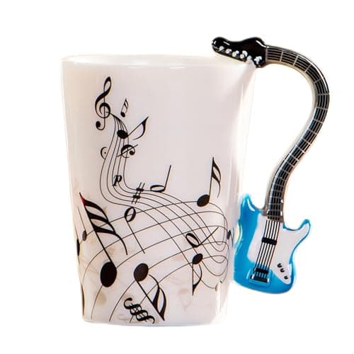 Image of MBSM 8.5oz Creative Music Mug Violin Style Guitar Ceramic Mug Coffee Tea Milk Stave Cups with Handle Coffee Mugs Novelty Gifts (Blue Electric Guitar)