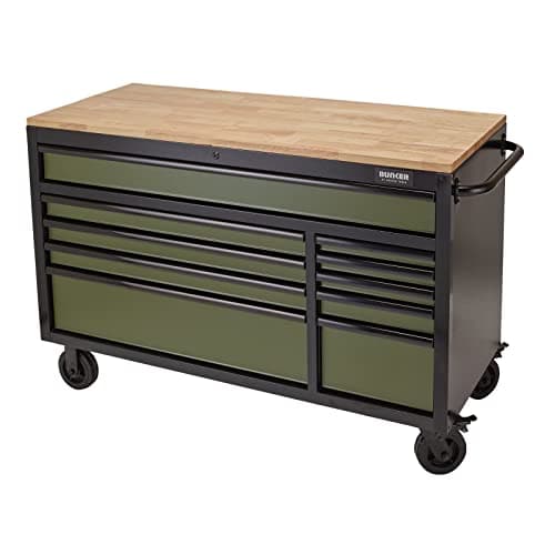 Image of BUNKER 08236 Workbench Roller Tool Cabinet, 10 Drawer, 56 Inch, Green