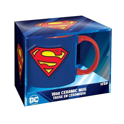 Image of ICUP DC Comics Superman Logo 18oz Embossed Ceramic Mug - Officially Licensed Superman Merchandise & Collectibles