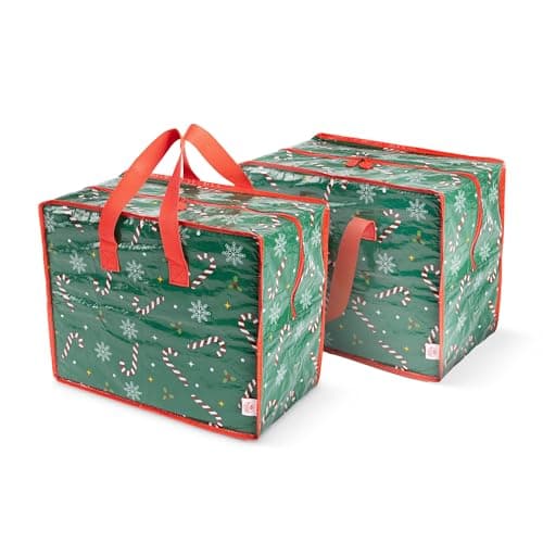 Image of Christmas Village Christmas Decoration Storage Bag - Durable Christmas Storage Bag for Wreath, Baubles, Lights, Tinsel - Xmas Decorations Storage with Double Zipped & Carry Handles (Decoration Bag)