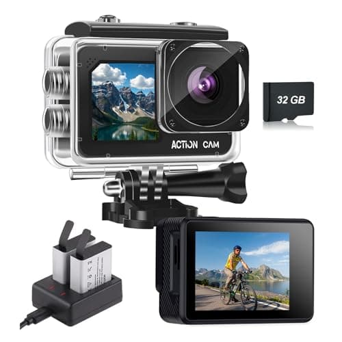 Image of Nvgfelis Action Camera FHD 1080P 16MP with 32GB Memory Card - 131FT/40M Waterproof Dual Screen Sports Camera,2X Batteries & Multifunctional Accessories Kit for Helmet, Bicycle